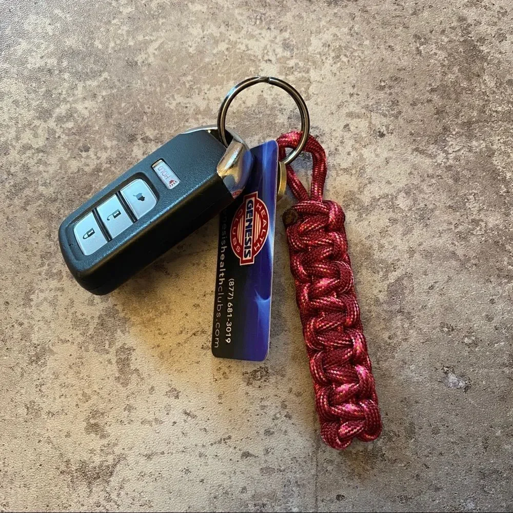Paracord Keychain Bright Pink NEW Hiking Sporty Handmade USA
